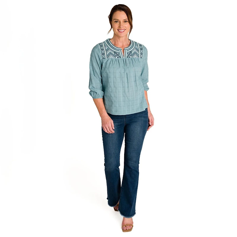 IVY Women's Embroidered V-neck Top