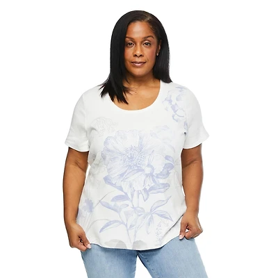 T-shirt à encolure ras du cou en tricot interlock Iyla plus pour femmes Tailles 1X-4X