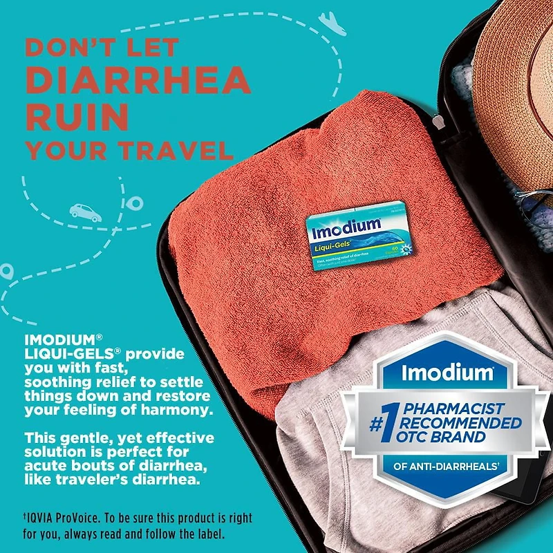 Imodium Diarrhea Relief, Liqui-Gels, 12 Count