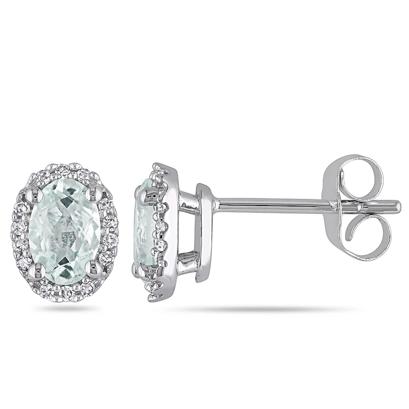 Miabella 4/5 Carat T.G.W. Aquamarine and Diamond-Accent 10K White Gold Halo Earrings