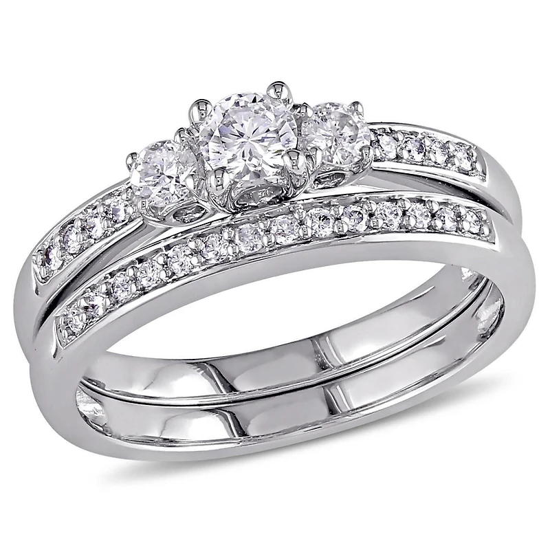 Ensemble nuptial Miabella à trois pierres avec 1/2 ct poids total de diamants en or blanc 14ct
