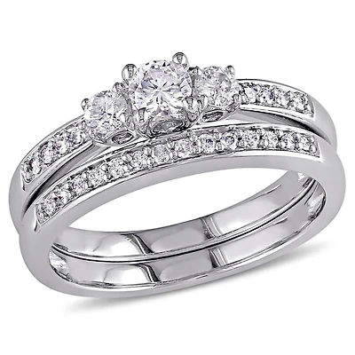 Ensemble nuptial Miabella à trois pierres avec 1/2 ct poids total de diamants en or blanc 14ct