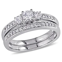 Ensemble nuptial Miabella à trois pierres avec 1/2 ct poids total de diamants en or blanc 14ct