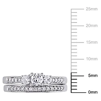 Ensemble nuptial Miabella à trois pierres avec 1/2 ct poids total de diamants en or blanc 14ct