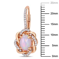 Boucles d’oreilles Miabella à auréole torsadée avec 1-1/2 CT PBT d’opale et 1/4 ct poids total de diamants en or rose 10ct