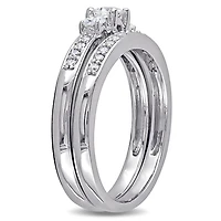 Ensemble nuptial Miabella à trois pierres avec 1/2 ct poids total de diamants en or blanc 14ct