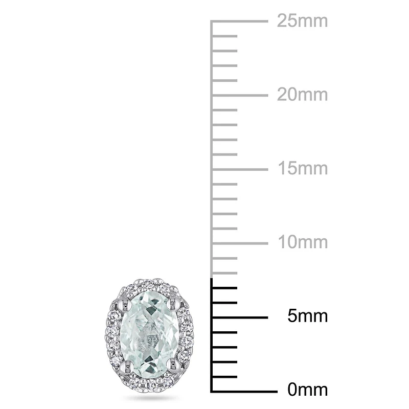 Boucles d’oreilles Miabella à auréole avec 4/5 CT PBT d’aigue-marine et accents de diamants en or blanc 10ct