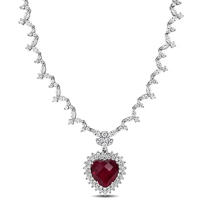 Miabella 47 Carat T.G.W. Red Cubic Zirconia Sterling Silver Heart Necklace