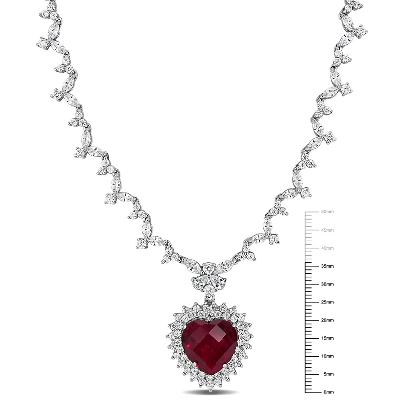 Miabella 47 Carat T.G.W. Red Cubic Zirconia Sterling Silver Heart Necklace