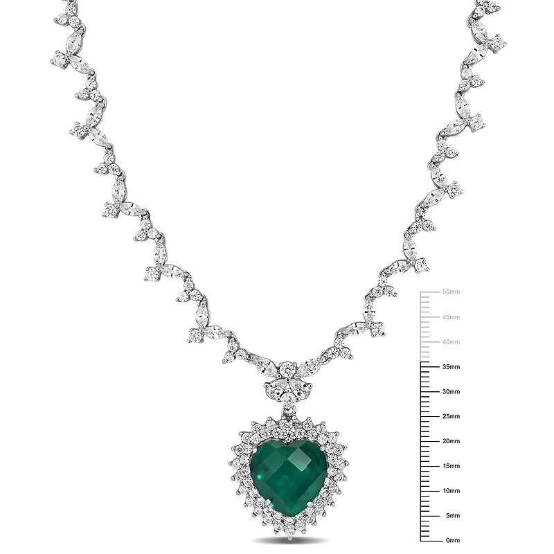 Miabella 47 Carat T.G.W. Green Cubic Zirconia Sterling Silver Heart Necklace