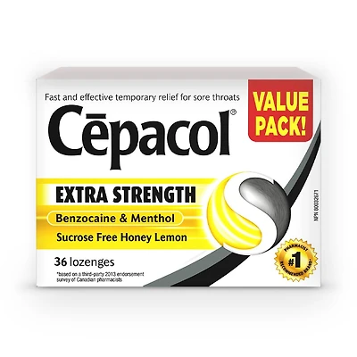 Cépacol EXTRA-FORT sans saccharose au miel et au citron, paquet économique, 36 pastilles contre le mal de gorge 36 cts