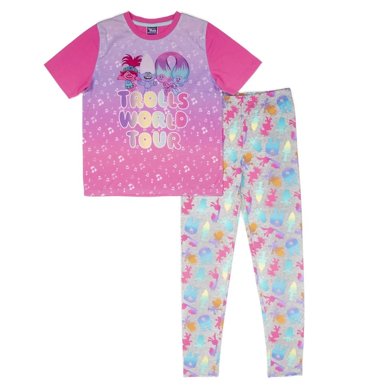 Trolls Girl's 2-Piece Short Sleeve Pyjama Set with long pants