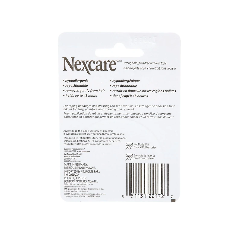Nexcare™ Strong Hold, Pain Free, Gentle Removal Tape SST-1-CA, 1 in x 4 yd (25.4 mm x 3.7 m), 1/Pack, Gentle Removal Tape