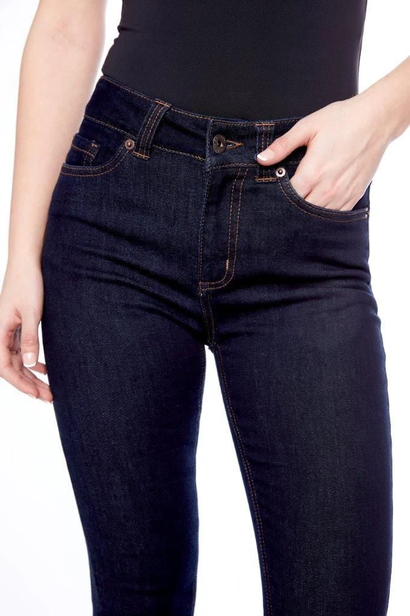 Jeaniologie ™ Jean Taille Semi-Élevé Jambes Étroites - Rinçage foncé
