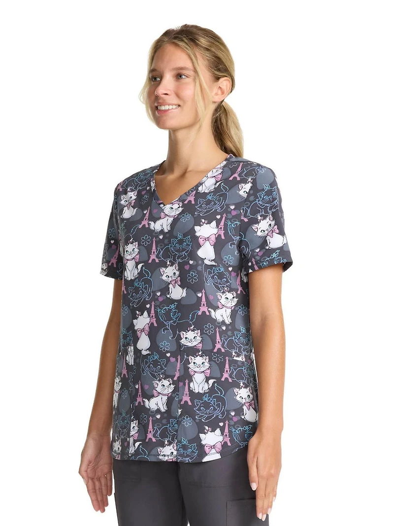 Scrubstar Women's Colorful Kitten V-Neck Print Scrub Top