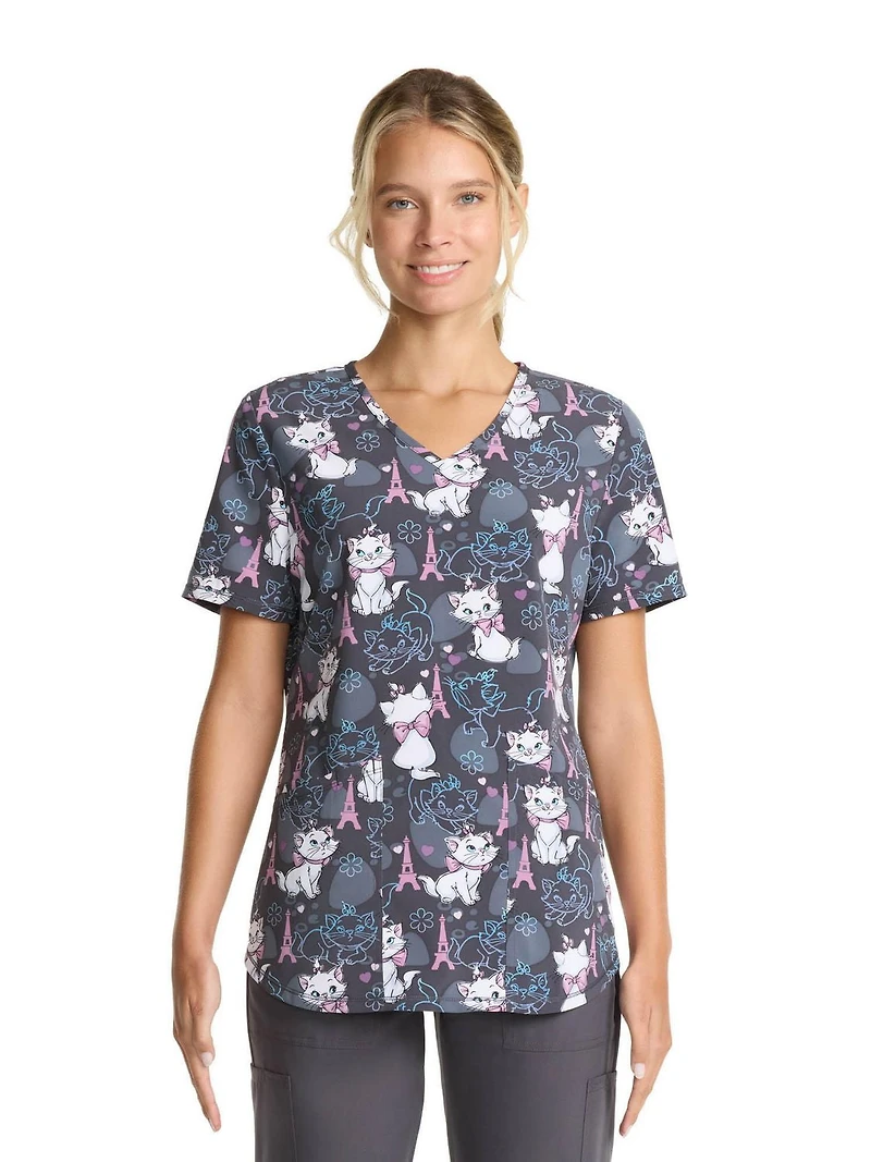 Scrubstar Women's Colorful Kitten V-Neck Print Scrub Top