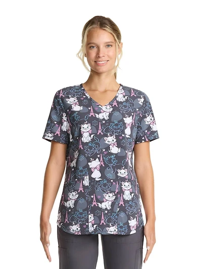 Scrubstar Haut imprimé à col en V pour femmes Colorful Kitten