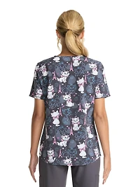 Scrubstar Women's Colorful Kitten V-Neck Print Scrub Top
