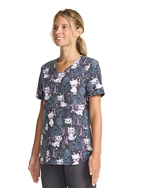 Scrubstar Women's Colorful Kitten V-Neck Print Scrub Top