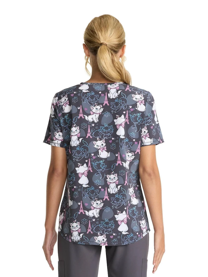 Scrubstar Women's Colorful Kitten V-Neck Print Scrub Top