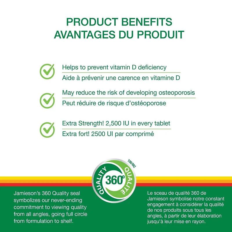 Jamieson Vitamine D3 2500 UI 180 comprimés