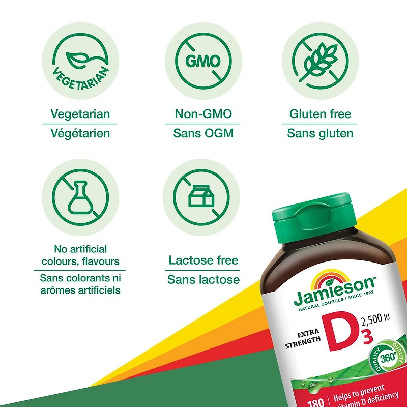 Jamieson Vitamine D3 2500 UI 180 comprimés