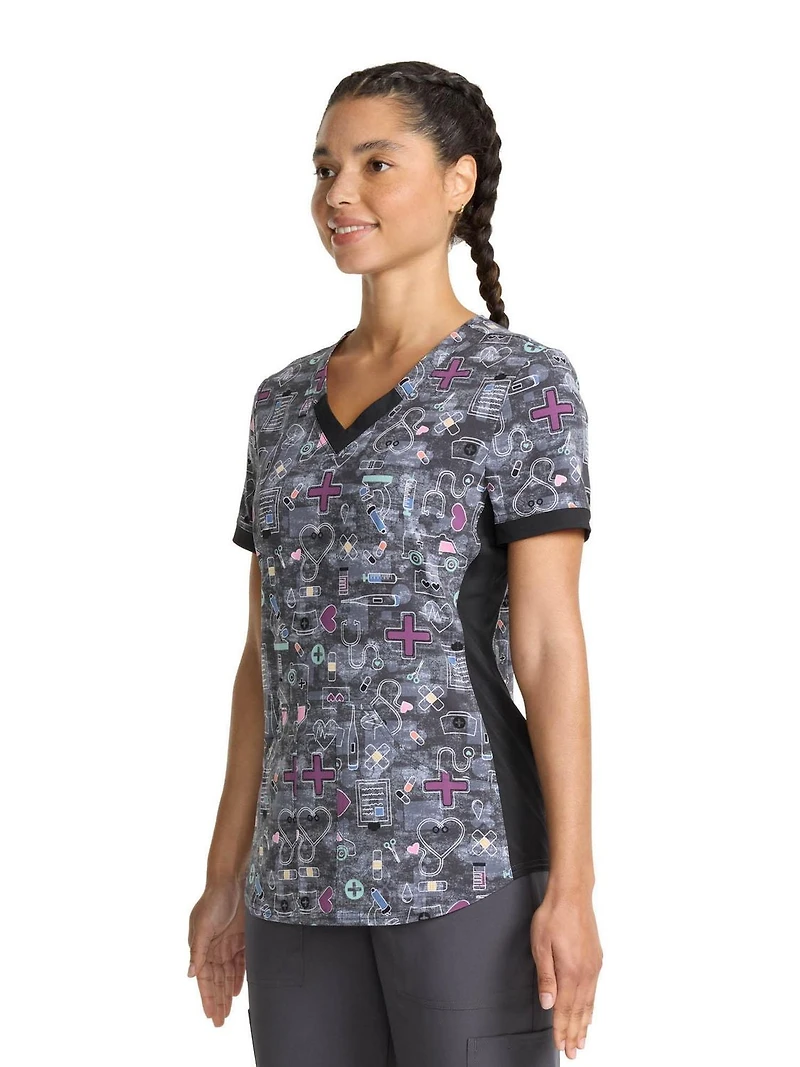 Scrubstar Women's Wellness Icons V-Neck Print Scrub Top