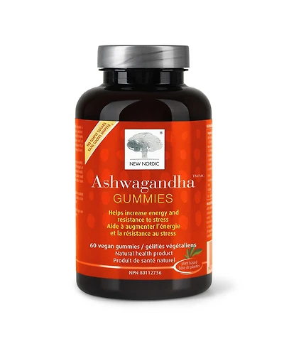 New Nordic, Ashwagandha™ Gummies, 60 gélifiés, saveur mangue/pêche, supplément anti-stress et anti-anxiété