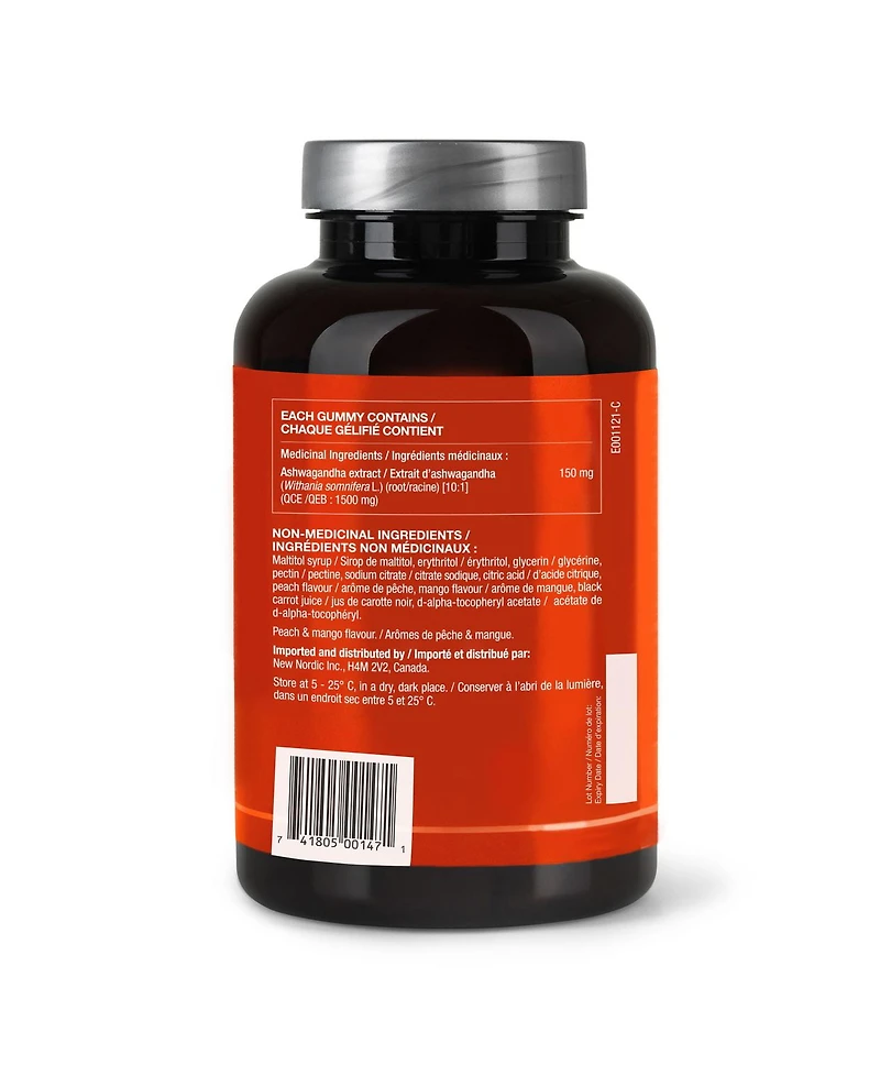 New Nordic, Ashwagandha™ Gummies, 60 gélifiés, saveur mangue/pêche, supplément anti-stress et anti-anxiété