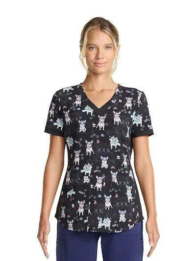 Scrubstar Women's Puppy Play V-Neck Print Scrub Top