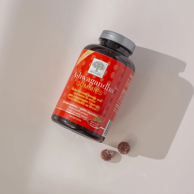 New Nordic, Ashwagandha™ Gummies, 60 gélifiés, saveur mangue/pêche, supplément anti-stress et anti-anxiété