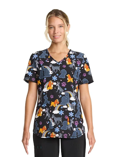 Scrubstar Haut imprimé à col en V pour femmes Disney Love the Sky