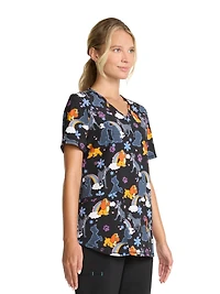 Scrubstar Haut imprimé à col en V pour femmes Disney Love the Sky