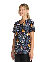 Scrubstar Haut imprimé à col en V pour femmes Disney Love the Sky