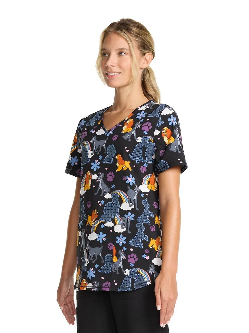 Scrubstar Haut imprimé à col en V pour femmes Disney Love the Sky