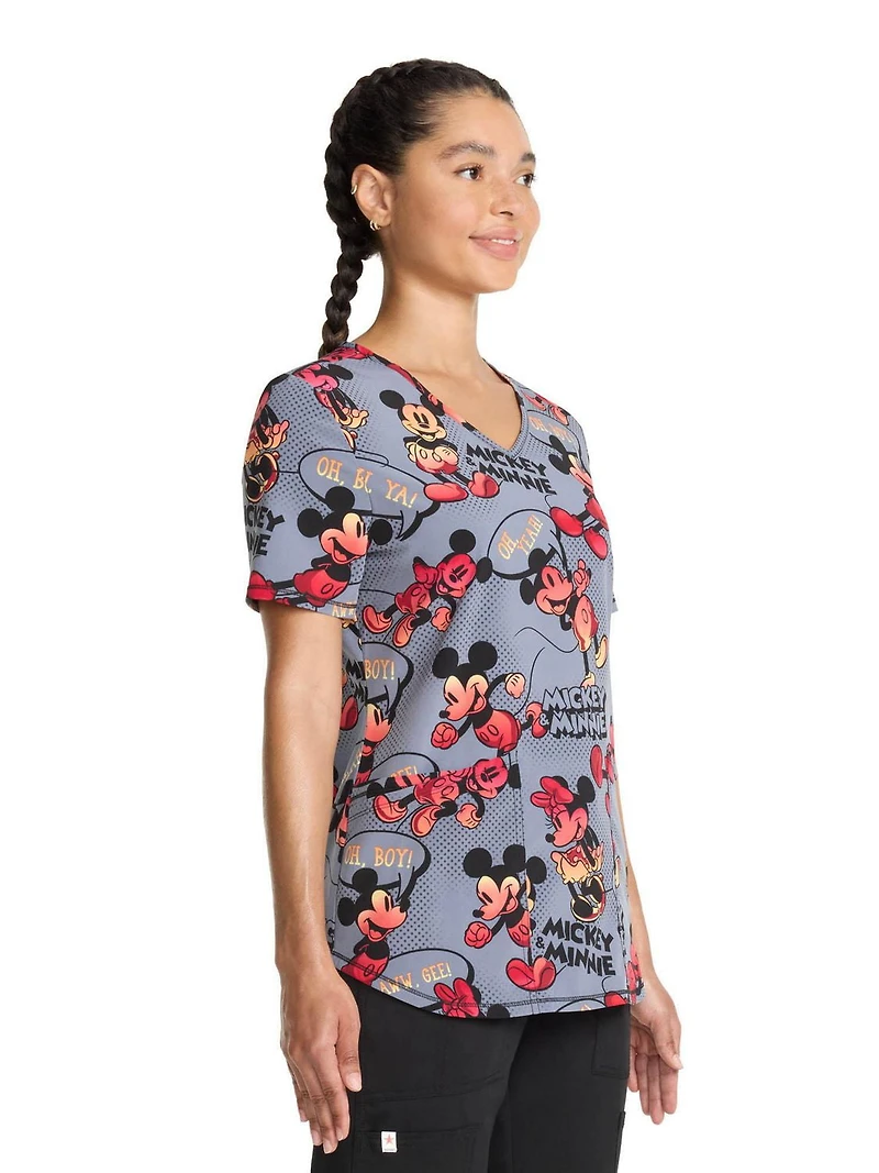 Scrubstar Women's Disney Aww Gee V-Neck Print Scrub Top