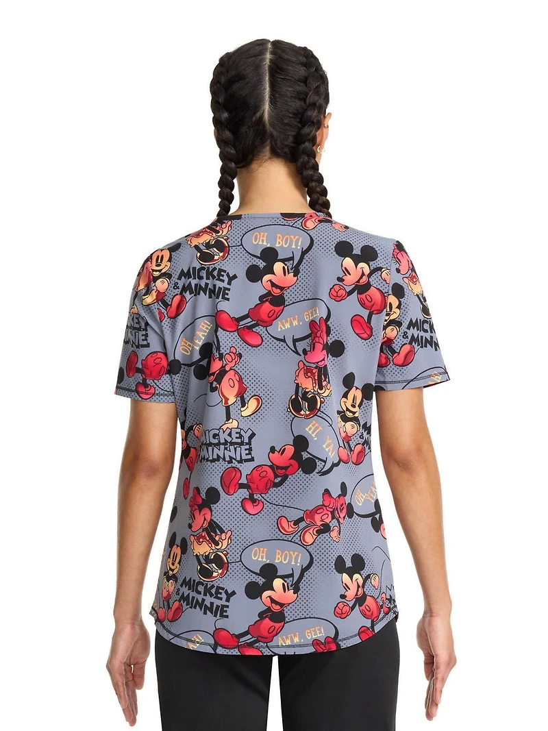 Top imprimé à col en V Scrubstar pour femmes Disney Aww Gee