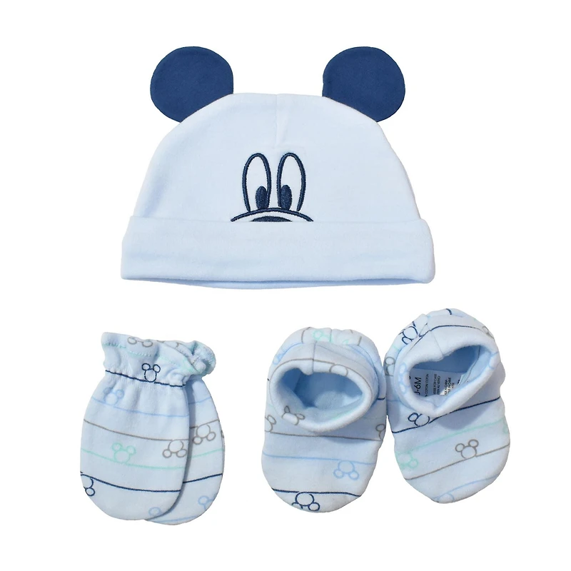 Disney Mickey Mouse Organic Cotton Cap, Mittens, and Booties, 5-Piece Set, size 0-6m