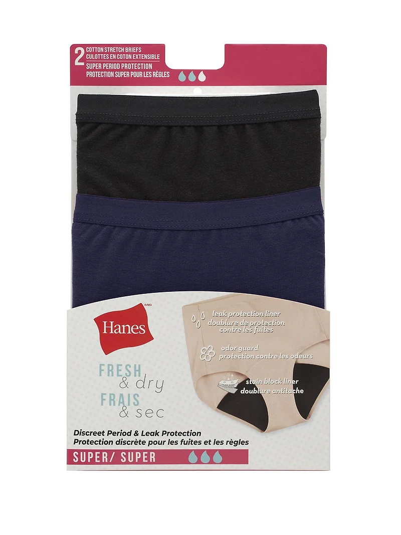 Hanes Women's P2 Fresh & Dry Super Leaks Briefs