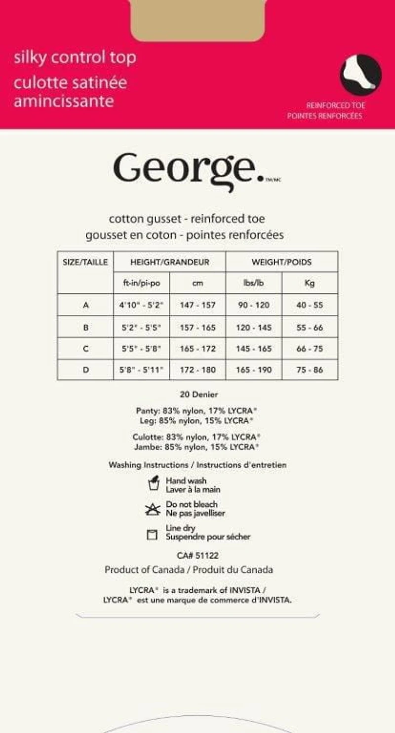 Bas-culotte avec culotte satinée amincissante George pour femmes