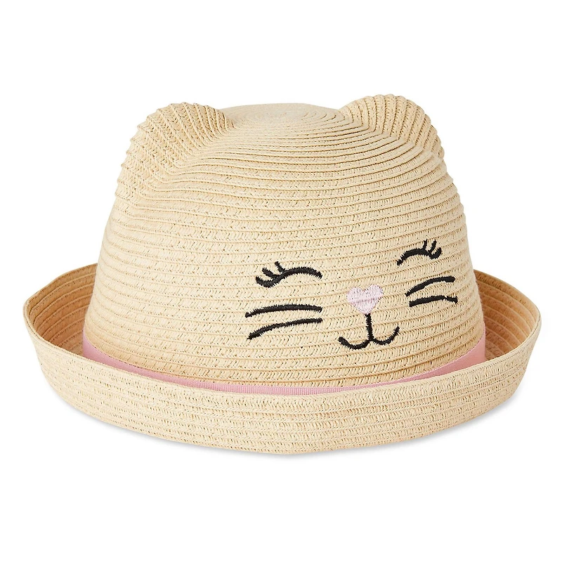 Chapeau de paille avec imprimé graphique brodé de chaton George pour petites filles