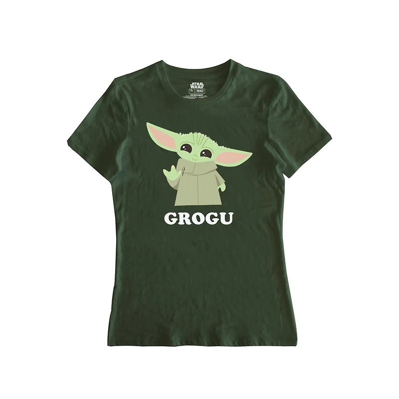 Ladies Star Wars The Mandalorian Waving Grogu Short Sleeve T-Shirt