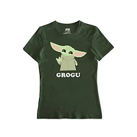 Ladies Star Wars The Mandalorian Waving Grogu Short Sleeve T-Shirt