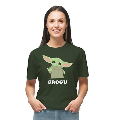 Ladies Star Wars The Mandalorian Waving Grogu Short Sleeve T-Shirt