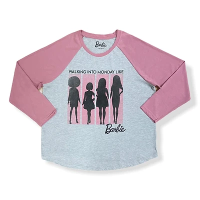 Barbie T-Shirt raglan à manches longues et ourlet arrondi taille plus pour femme