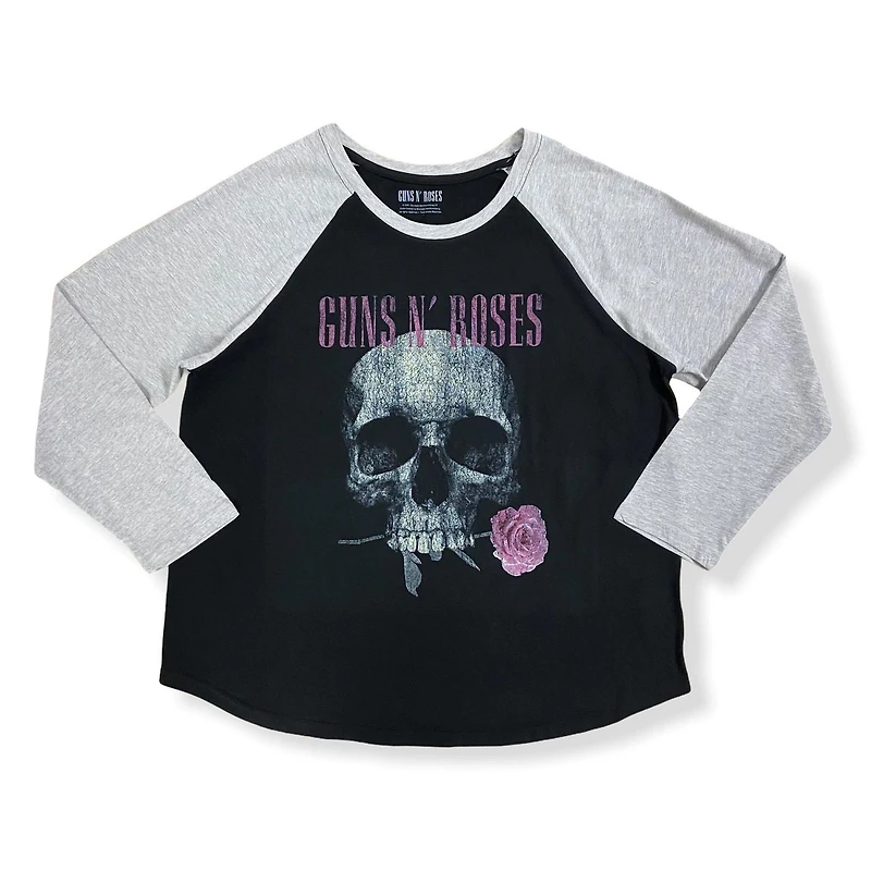 Guns N' Roses T-Shirt raglan à manches longues et ourlet arrondi taille plus pour femme
