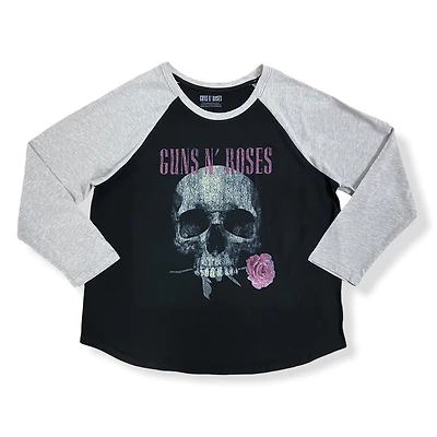 Guns N' Roses T-Shirt raglan à manches longues et ourlet arrondi taille plus pour femme