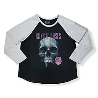 Guns N' Roses T-Shirt raglan à manches longues et ourlet arrondi taille plus pour femme
