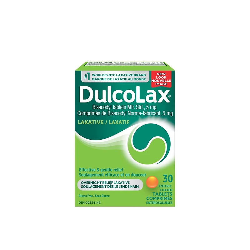 Dulcolax, 5 mg de Bisacodyl, 30 comprimés de laxatif stimulant  -  Soulagement efficace de la constipation occasionnelle pour adultes en 6 à 12 heures, Stimule l'intestin, Convient aux enfants de 6 ans et plus, aux adultes et femmes qui allaitent Dulcolax, 5 mg de Bisacodyl, 30 comprimés