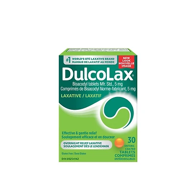 Dulcolax, 5 mg de Bisacodyl, 30 comprimés de laxatif stimulant  -  Soulagement efficace de la constipation occasionnelle pour adultes en 6 à 12 heures, Stimule l'intestin, Convient aux enfants de 6 ans et plus, aux adultes et femmes qui allaitent Dulcolax, 5 mg de Bisacodyl, 30 comprimés
